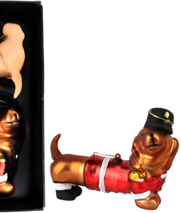 3857 GLAS ORNAMENT XMAS DACHSHUND S/2